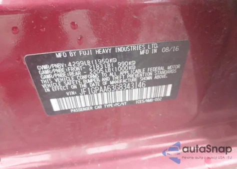 2016 Subaru Impreza 2.0I из США, поврежденный, VIN JF1GPAA63G8343146